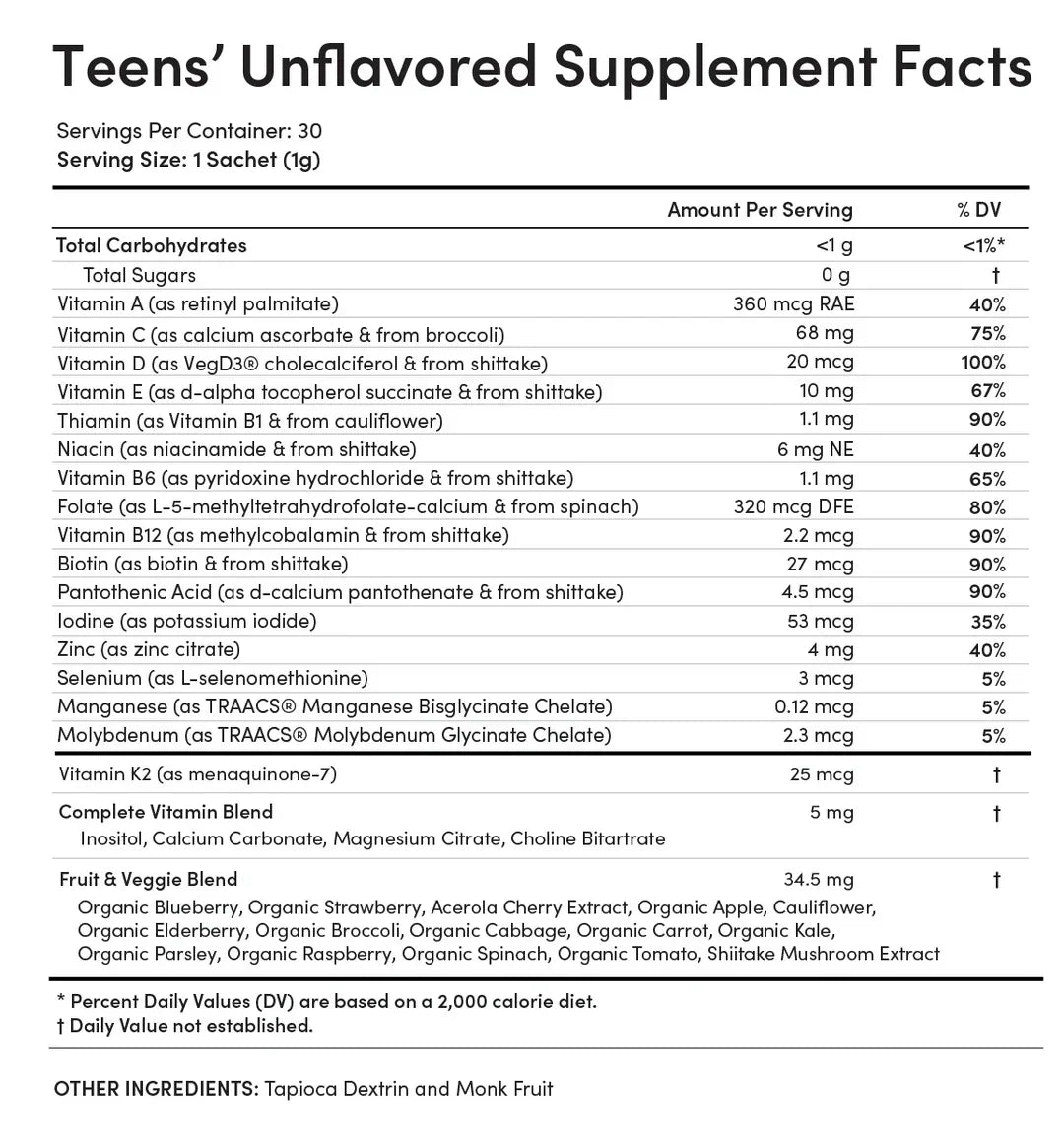 Ella Ola Teens' Unflavored Multivitamin