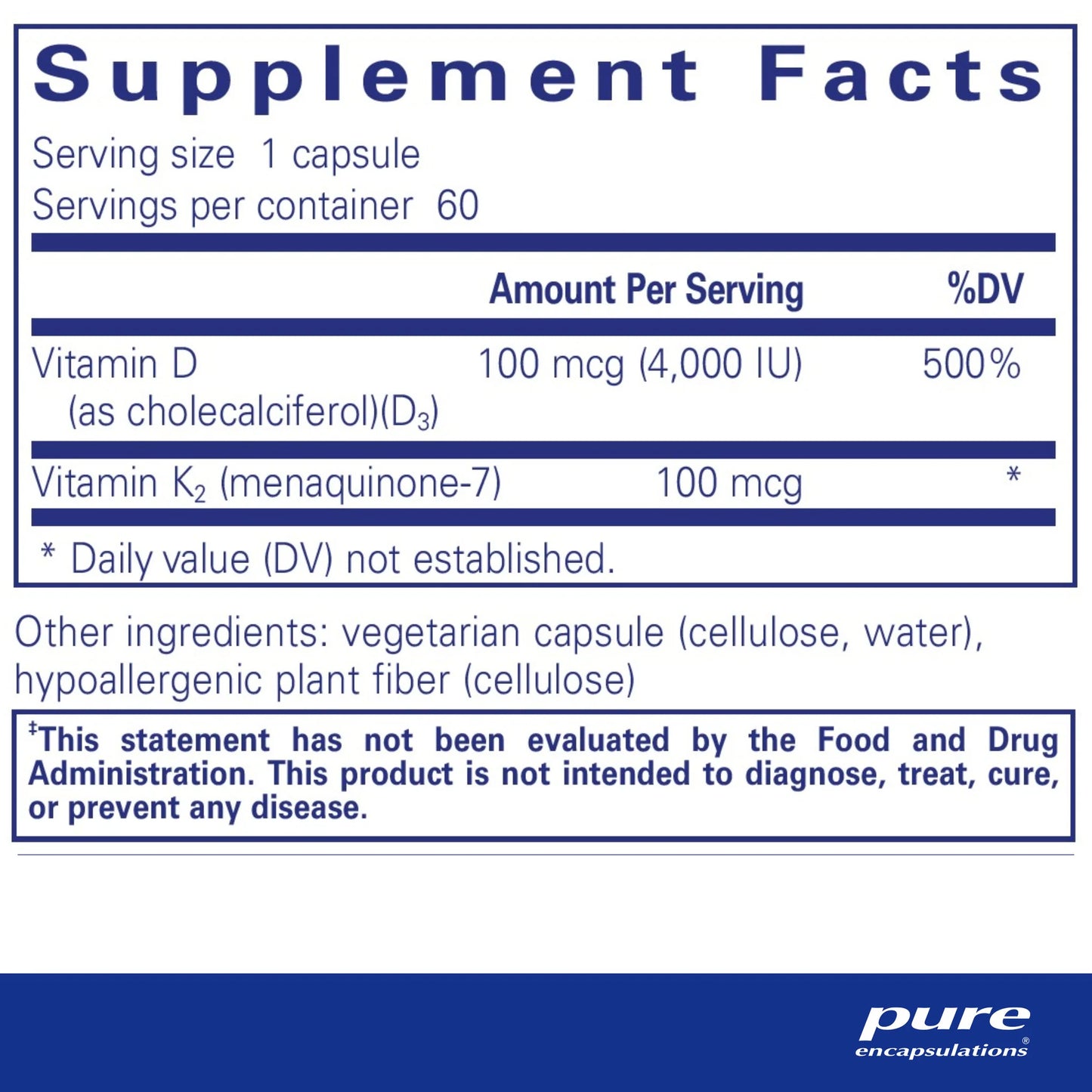 Pure Encapsulations Vitamin D3 and K2